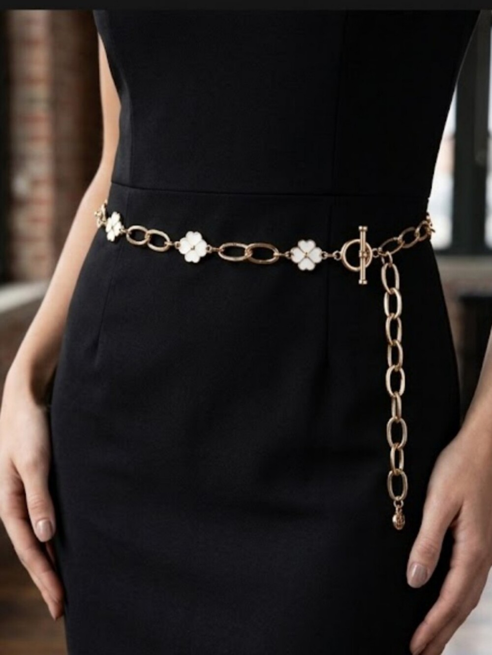 NEW! Kate Spade New York Chain Belt with White Floral Accents Sz Large/XL NWT